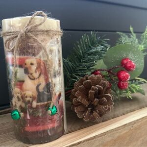 Festive LED Dog-Themed Candle with Jute Twine